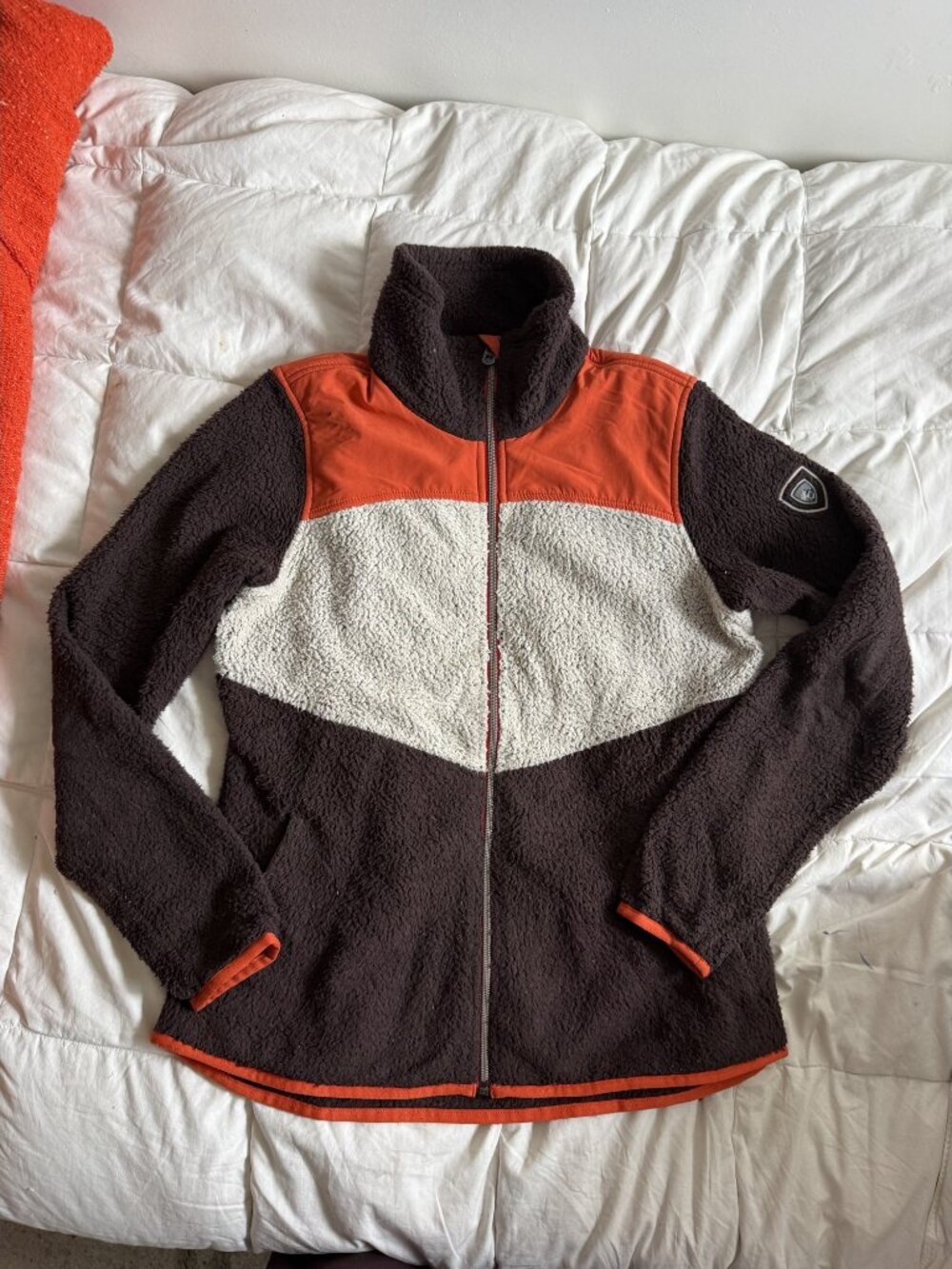 KUHL Prism Jacket Womens S Brown Orange Cream Colorblock Fleece Full Zip 4434